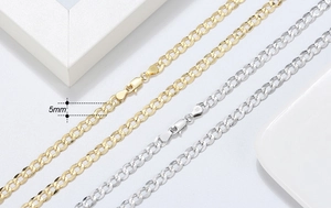 Détail des chaînes cubaines 5mm en argent sterling S925, finitions or et argent