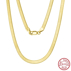 Collier à Chevrons en Argent Sterling 925 pour Femmes Hommes Chaîne Serpent Plate 4.5mm Électroplaqué Or 18K Argent Bijoux