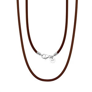 3mm brown leather necklace with S925 sterling silver lobster clasp on white background