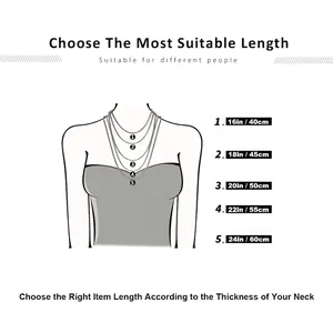 Length guide for S925 sterling silver box chain showing 16 to 24 inch necklace options