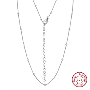 Adjustable S925 sterling silver beaded chain necklace with lobster clasp and extender