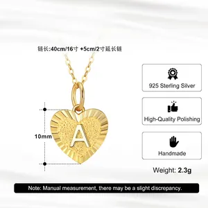 925er Sterlingsilber 14K Gold Herzanhänger Halskette mit geprägtem Buchstaben A