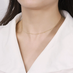Elegant 14K gold plated S925 sterling silver beaded choker necklace for women
