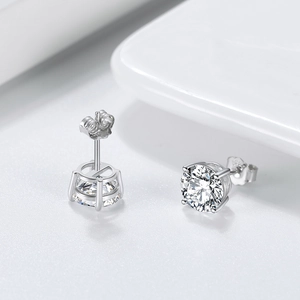 Boucles d'Oreilles Clous en Argent Sterling 925 Classique Quatre Griffes Rond Zirconia Bijoux pour Hommes Femmes Accessoires Mode