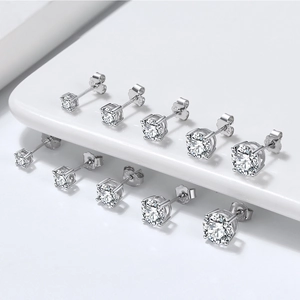 Round Brilliant Cut Zircon Stud Earrings With 925 Sterling Silver Earring Post Four Prong Setting Elegant Jewelry For Women