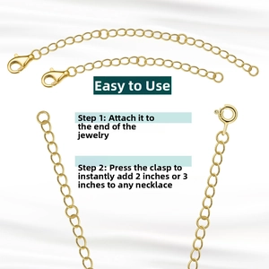 Detail of 925 sterling silver gold extension chains in 2 and 3 inch lengths with lobster clasp