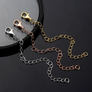 Detailed view of S925 sterling silver extender chains in silver, gold, and rose gold finishes