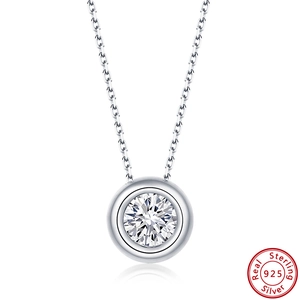 925 Sterling Silver Round Bezel Set Zirconia Pendant Necklace For Women Minimalist Clavicle Chain Jewelry Gift For Girlfriend