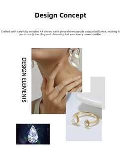 Detalle de anillo de plata S925 con brillantes piedras de circonita 4A en forma de pera