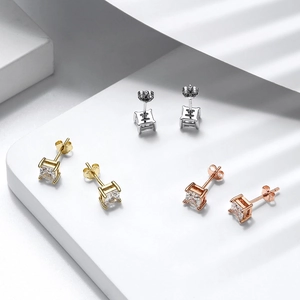 Orecchini a perno quadrati in argento S925 e zircone in argento, oro e oro rosa lucido