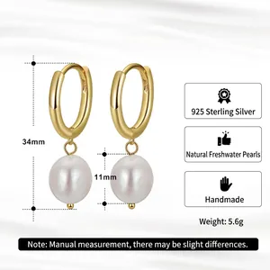 925 Sterling silver gold earrings with natural baroque pearls in minimalist Korean style