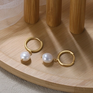 Hoop Earrings With Natural Baroque Pearl Pendants 925 Sterling Silver Gold Plated Minimalist Elegant For Women