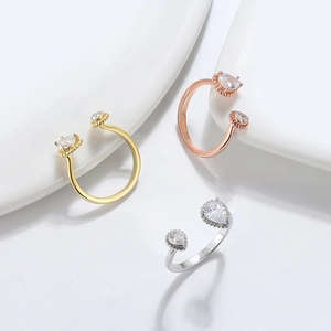 Anillo Abierto Ajustable de Plata de Ley S925 Con Piedras de Doble Pera de Circonia AAAA Joyería Para Mujeres