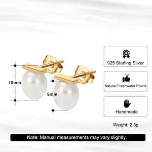 925 silver bar earrings with natural freshwater pearls measuring 10mm height