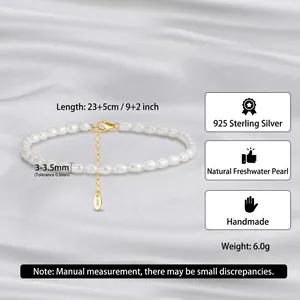 S925 sterling silver anklet with 3.5mm natural pearls and adjustable lobster clasp