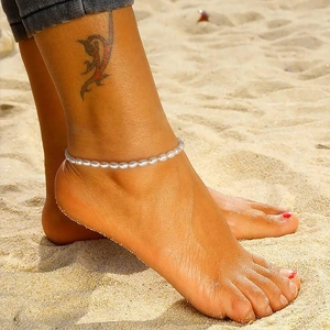 Minimalist S925 sterling silver anklet with 3.5mm natural pearls on beach setting
