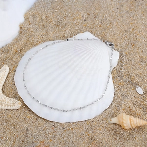 Detail of S925 sterling silver lip chain with lobster clasp on beach shells