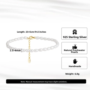 Detailed view of 3.5-4mm baroque pearl anklet with S925 silver clasp and length labels