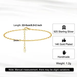 S925 sterling silver butterfly chain anklet with 14K gold plating and 5cm extender