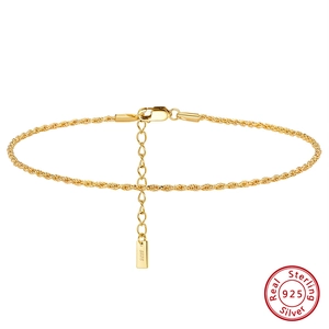 Minimalist 925 Sterling Silver Rope Chain Anklet For Women 14K Gold Plated Adjustable Summer Beach Foot Jewelry Elegant Twisted Chain Gift