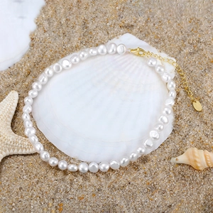 S925 Sterling Silver Baroque Freshwater Pearl Anklet 14K Gold Plated Beach Vacation Minimalist Jewelry For Women