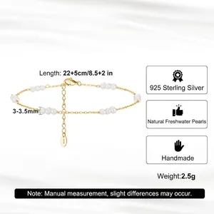 S925 sterling silver anklet with 3-3.5mm natural freshwater pearls in golden finish