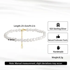 Baroque natural pearl anklet in S925 sterling silver with adjustable gold chain