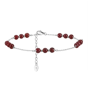 Bracelet de cheville en argent S925 avec perles de grenat naturel 4mm et fermoir homard