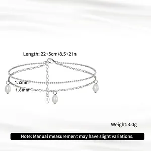 Minimalist S925 sterling silver double-layer anklet with natural freshwater pearls