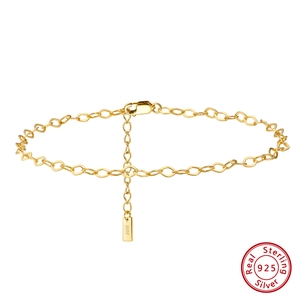 Minimalist 925 Sterling Silver Rhombus Link Chain Anklet For Women 14K Gold Plated Elegant Adjustable Foot Jewelry Gift