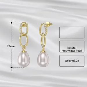 925 silver earrings with interlocking rings, cubic zirconia and freshwater pearls