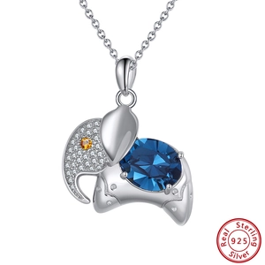 Elephant necklace in 925 sterling silver with blue crystal and white zirconia stones