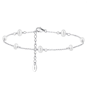 Elegant S925 sterling silver anklet featuring 3-3.5mm baroque pearls and adjustable chain