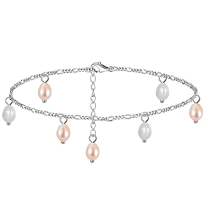 S925 sterling silver anklet featuring 3.5mm natural white and pink teardrop pearls