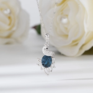 925 Sterling Silver Peacock Pendant Necklace With Blue Austrian Crystal And Cubic Zirconia Elegant Animal Jewelry For Women