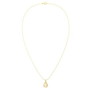 Detail of 925 sterling silver gold-plated pearl necklace showing a white pearl pendant