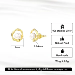 925 sterling silver Mobius earrings with freshwater pearls and 18K gold plating