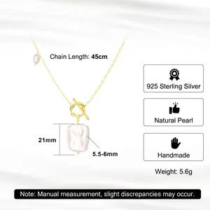 Baroque pearl necklace in 925 sterling silver with OT clasp and detailed measurements