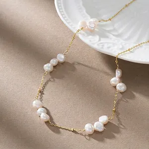 Collana Di Künstliche Perle Barocche In Argento Sterling 925 Retro Francese Minimalista Placcata Oro Gioielli Eleganti Per Donne