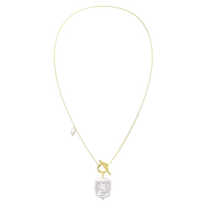 Detail of baroque pearl necklace with gold OT toggle clasp and mixed chain links