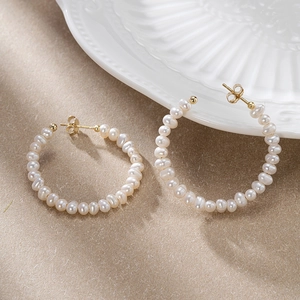 Elegant 925 Sterling Silver Freshwater Pearl C-Shaped Hoop Earrings 14K Gold Plated Minimalist Fashion Jewelry For Women