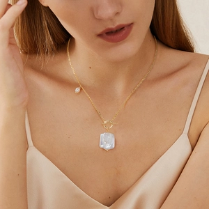 Baroque pearl pendant necklace in 925 sterling silver with elegant OT clasp for women