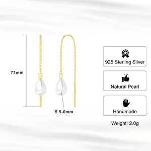 Orecchini pendenti in argento sterling 925 con perle naturali in finitura dorata