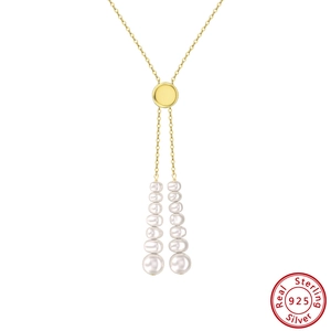 Collier lariat en argent sterling 925 avec cascade de perles blanches élégantes