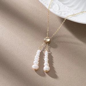 Collier en Y en Argent Sterling 925 Künstliche Perles Lariat Ajustable en Or Collier à Glands pour Femmes Bijoux de Luxe Mariage Fête Cadeau