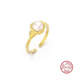 Handcrafted S925 sterling silver gold wire wrapped ring with a natural freshwater pearl