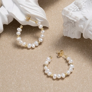 925 Sterling Silver C Shaped Hoop Earrings With Natural White Artificial Pearls Minimalist Elegant Handcrafted Jewelry For Women