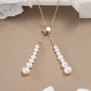 Élégant collier en argent 925 et perles avec fermoir coulissant doré ajustable