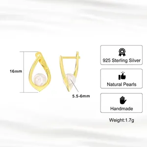 Boucles d'oreilles goutte en argent 925 avec perles rondes naturelles élégantes