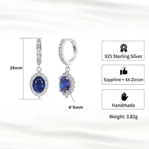 S925 Sterling Silver earrings with 6x8mm blue sapphire and zircon accents in main view